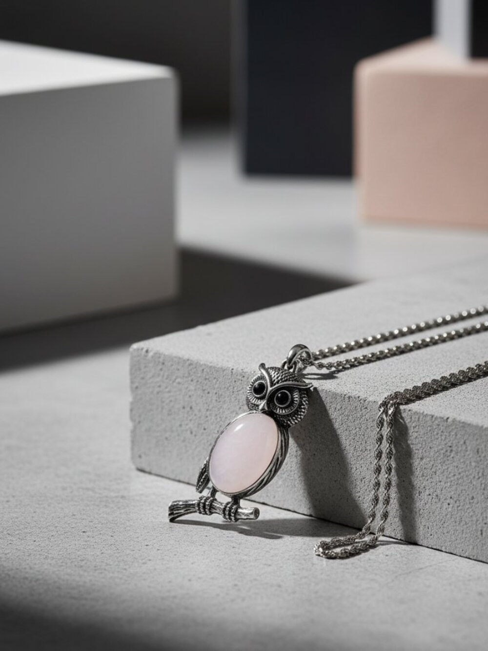 Rose Quartz Owl Necklace | Crystal Owl Pendant | Owl Jewelry | Love & Healing